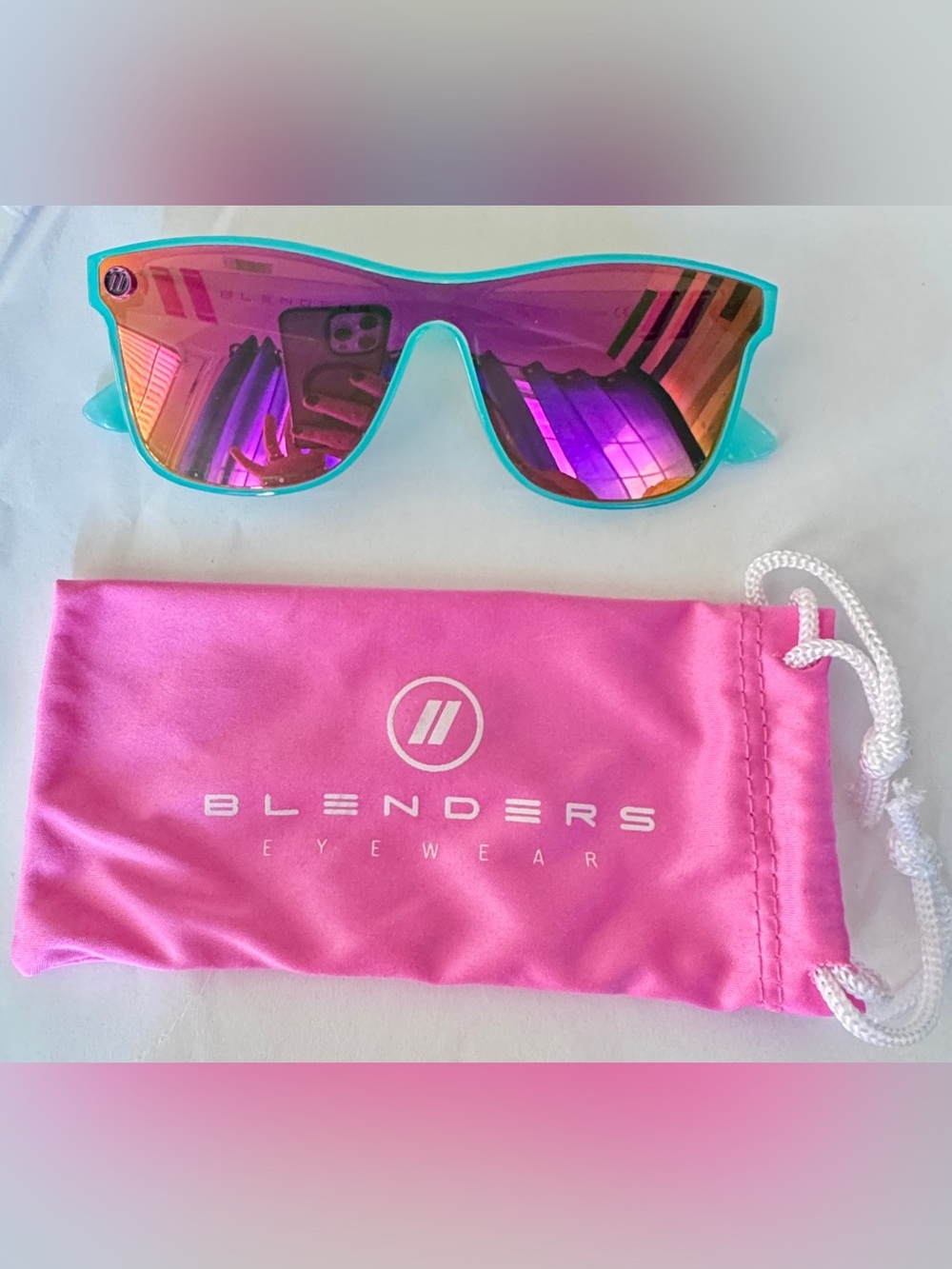 Blenders Teal Frame Pink Mirror Lens Women's Sunglasses